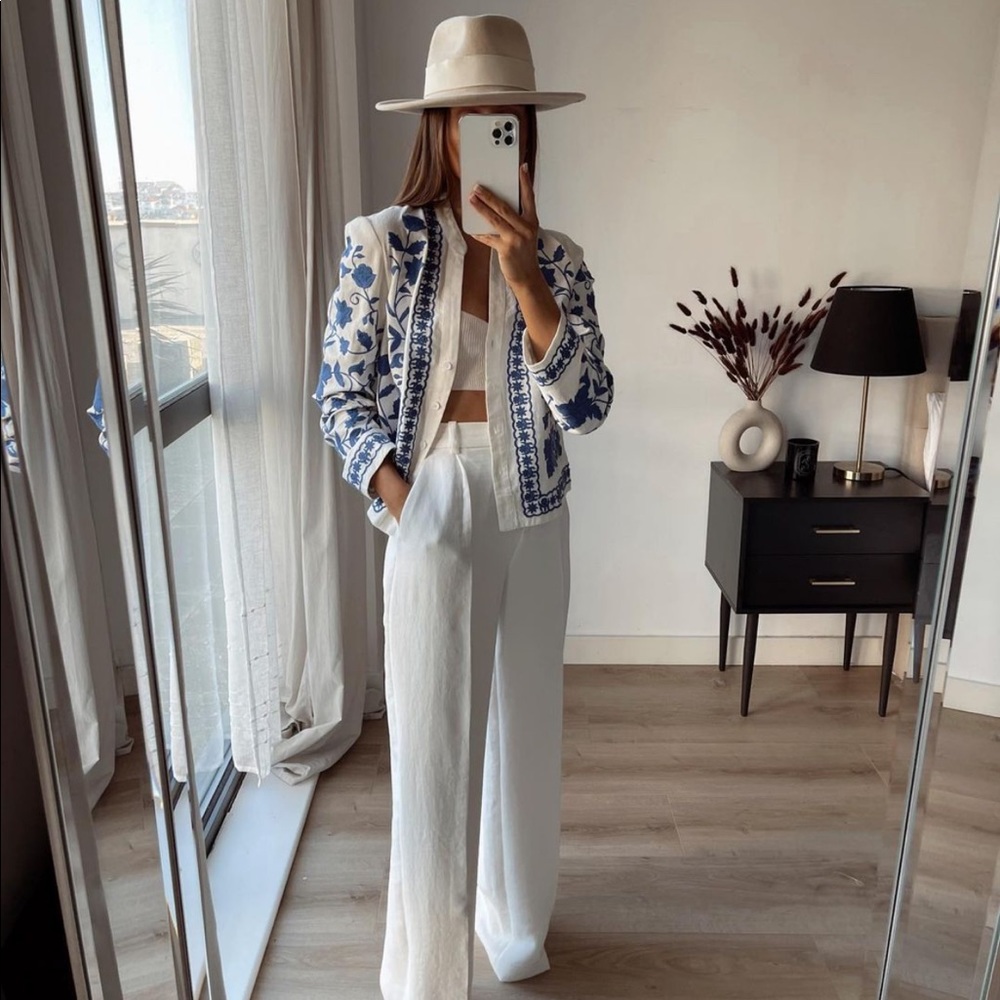 Zara Linen Embroidered Overshirt